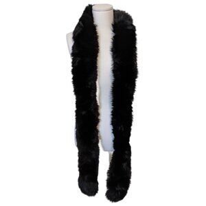 Vintage Black Real Fur Stole Satin Lined Wrap Shawl Evening Glam Old Hollywood